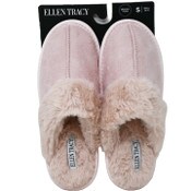 Wholesale - S-XL WOMEN BLUSH MICROSUEDE SLIPPER W/FAUX FUR COLLAR C/P 18